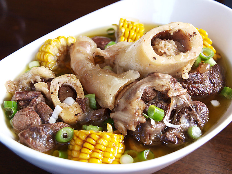 Food at Tagaytay tourist spots with Taal volcano view and bulalo.