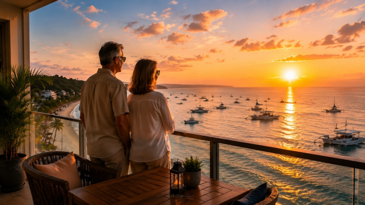 How to retire in the Philippines – couple overlooking Boracay at sunset