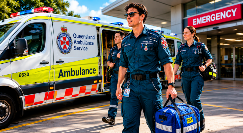 Queensland ambulance service vehicle – part of Australia's emergency healthcare system. Healthcare in Australia relies on state-run ambulance services, which are not covered by Medicare.