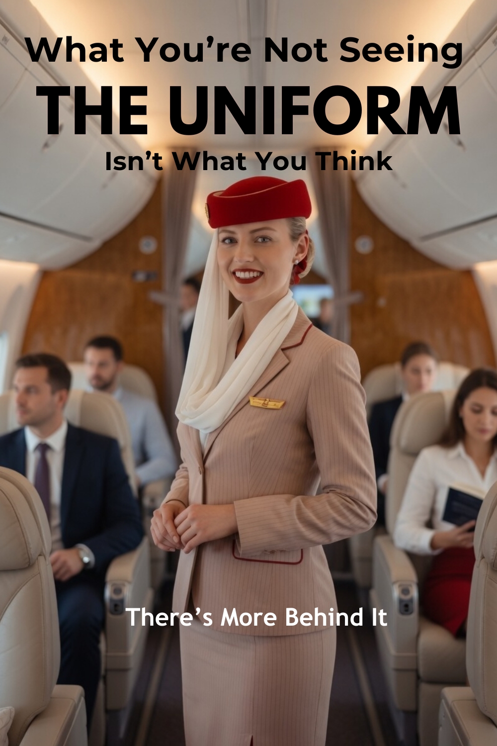 flight attendant uniforms inside airplane cabin showing professional presentation and service environment